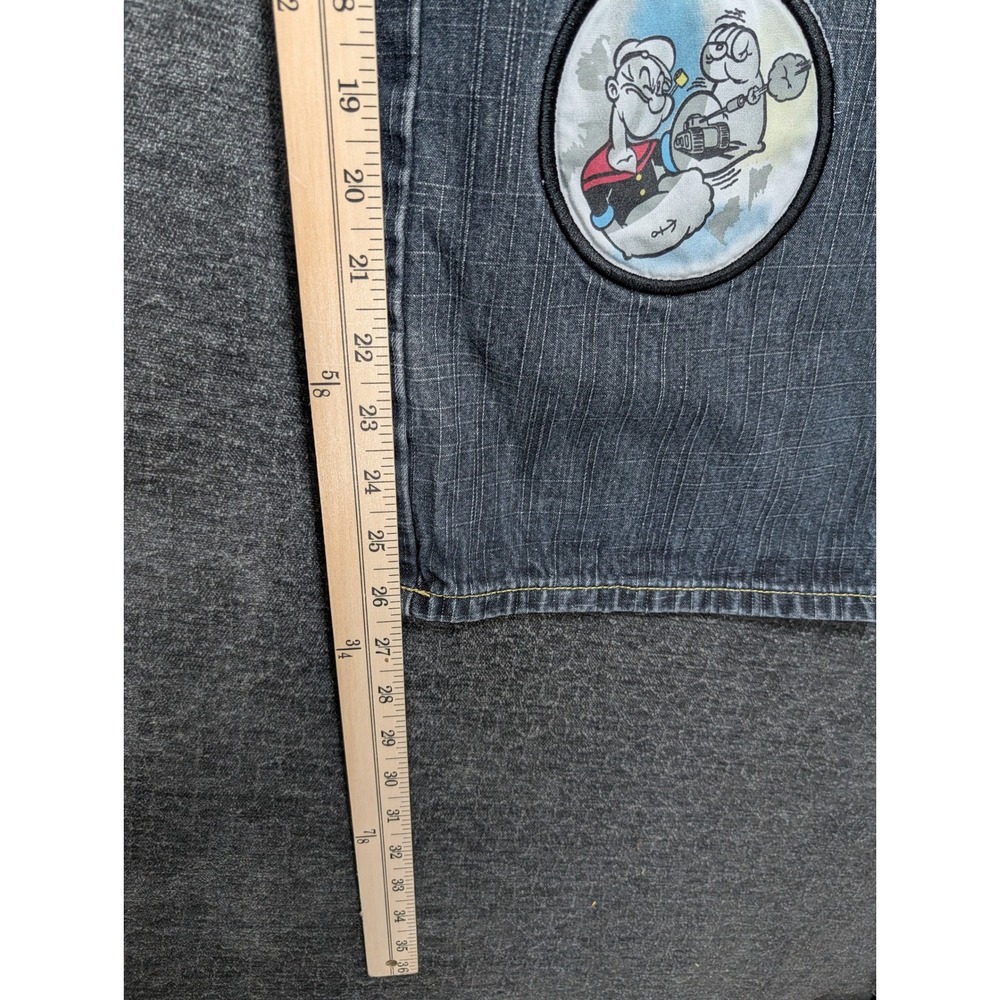 Justice Denim Popeye the Sailor Man Y2K Wide Leg Jeans Blue Embroidered 32x27 - Picture 4 of 10